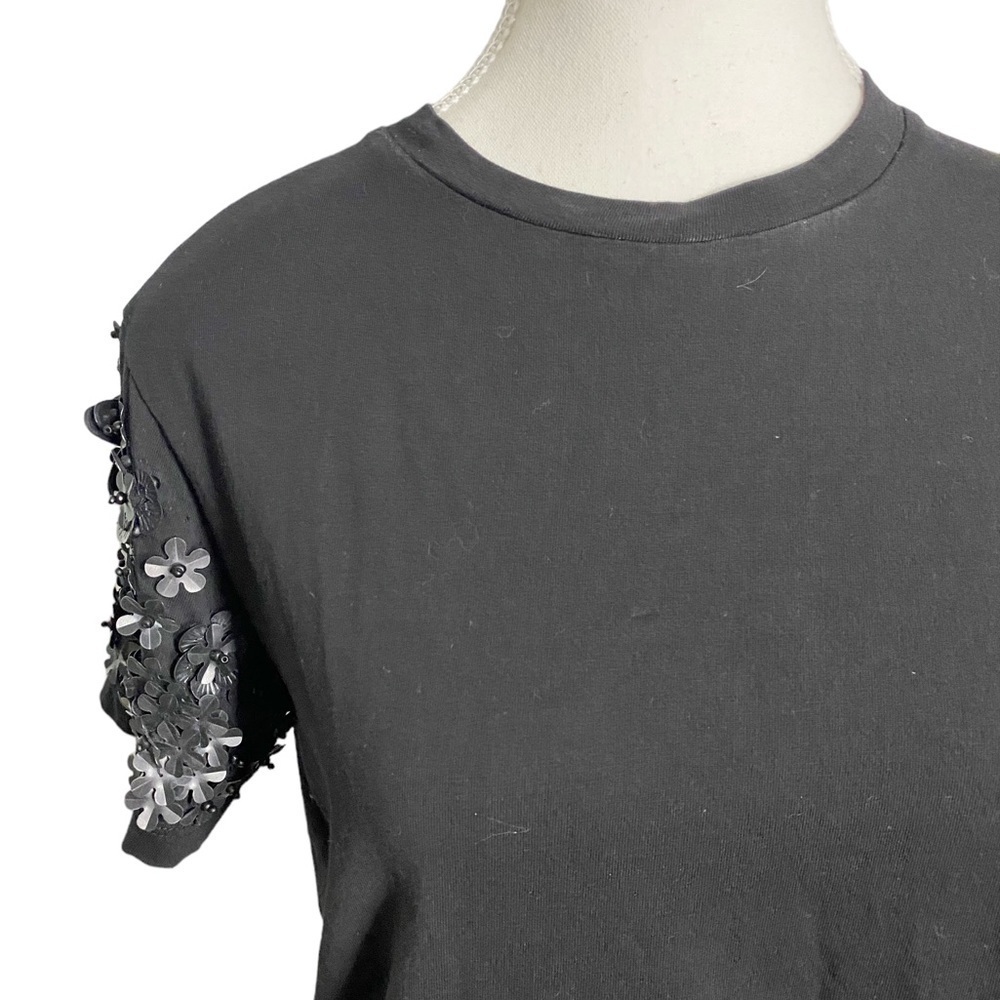 Vilagallo Black Short Sleeve Top with Floral Embellishment on Sleeves - Picture 3 of 14